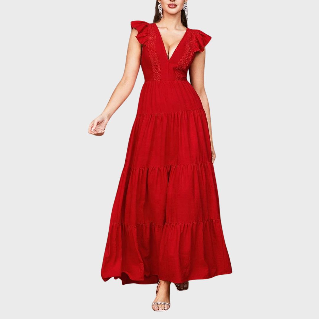 Bohemian Ruby: Röd vid maxiklänning med markerad midja