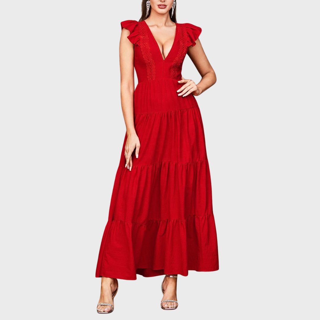 Bohemian Ruby: Röd vid maxiklänning med markerad midja