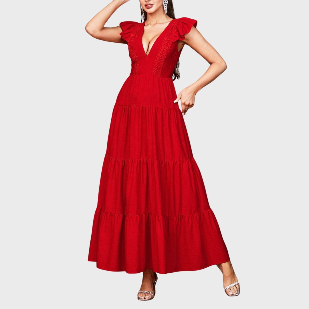 Bohemian Ruby: Röd vid maxiklänning med markerad midja