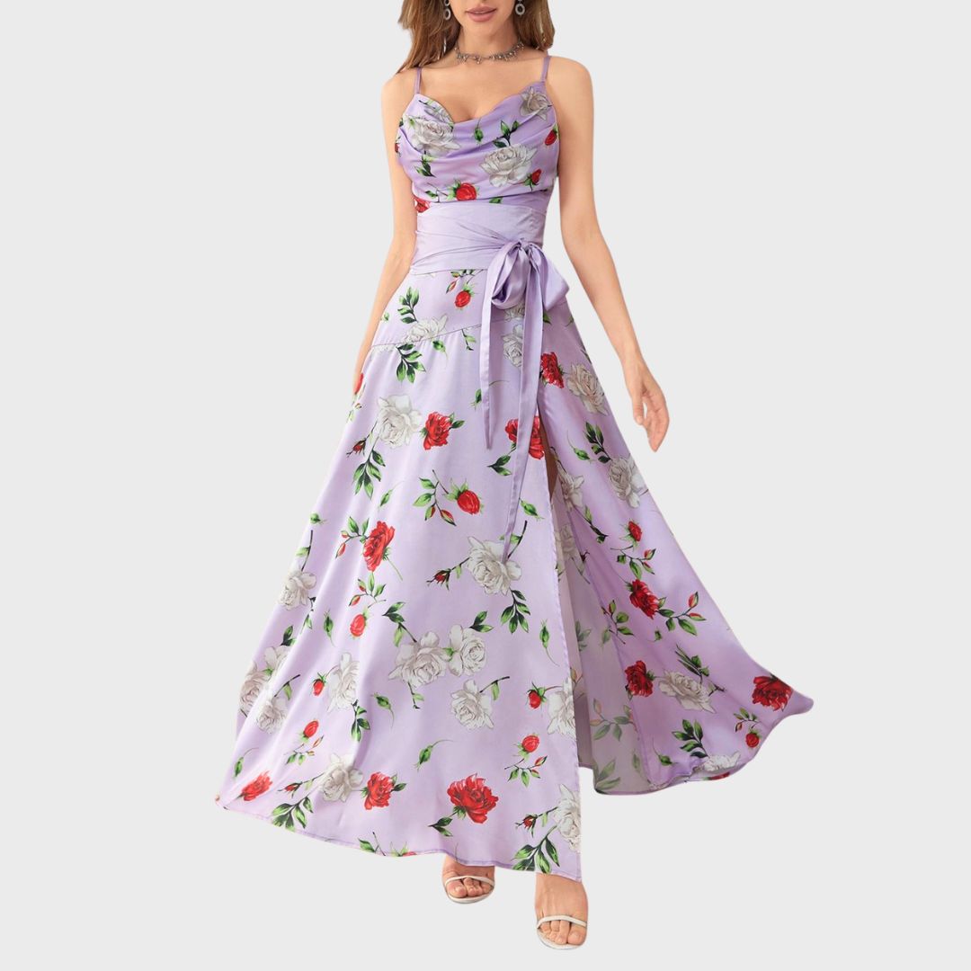 Lilac Moonlight: Elegant omlottinspirerad klänning med hög slits