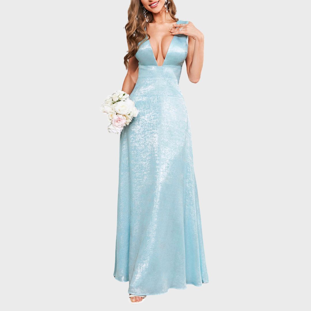 Ocean Mist: Ljusblå glittrande festklänning i A-linjemodell