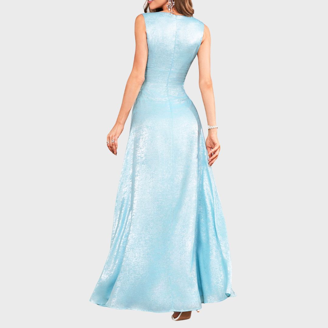 Ocean Mist: Ljusblå glittrande festklänning i A-linjemodell