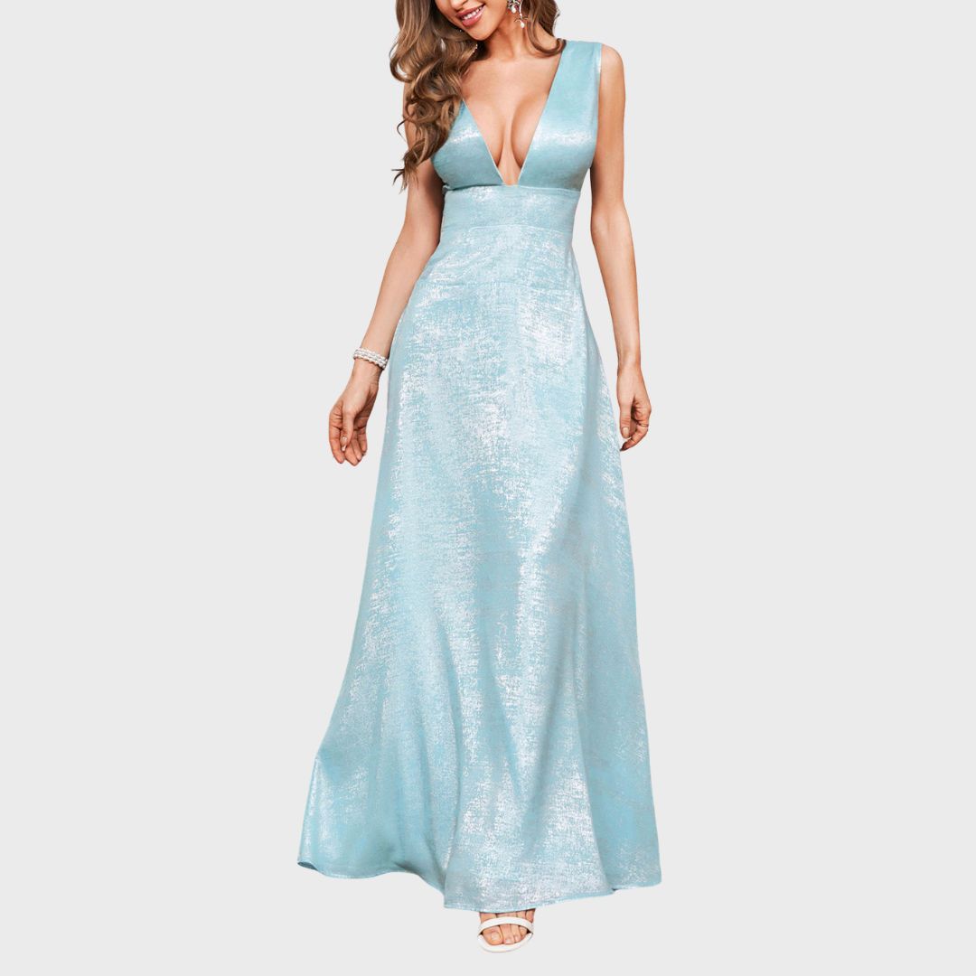 Ocean Mist: Ljusblå glittrande festklänning i A-linjemodell
